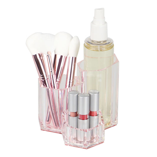 Tri-Stand Plastic Cosmetic Organizer with Rose Bottom