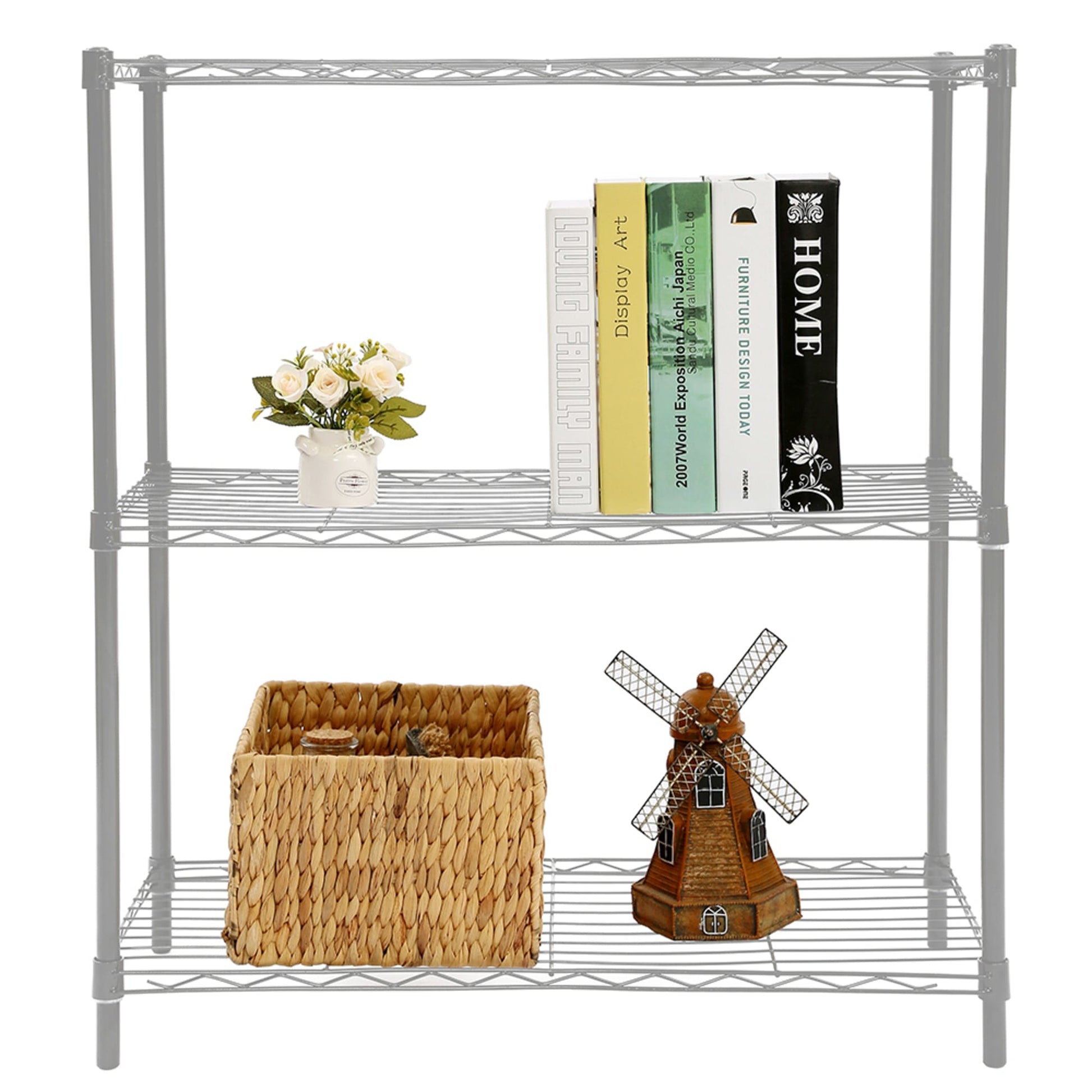 Home Basics 3-Tier Wire Shelf Grey