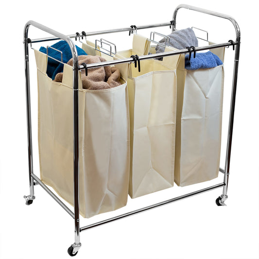 Triple Rolling Canvas Laundry Sorter, Natural