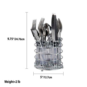 20 Piece Stainless Steel Flatware Set with Plastic Handles and Metal Caddy, Clear