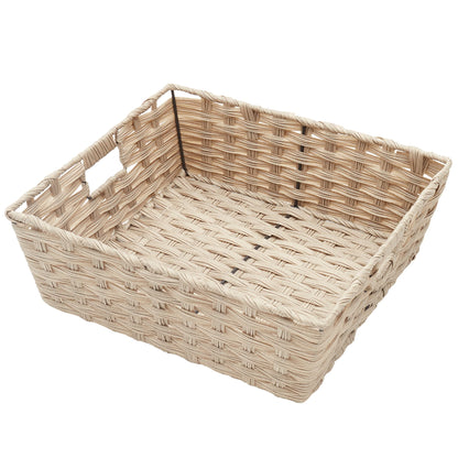 Large Faux Rattan Basket with Cut-out Handles, Taupe