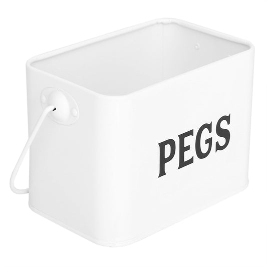 Countryside Tin Peg Holder with Handle, White