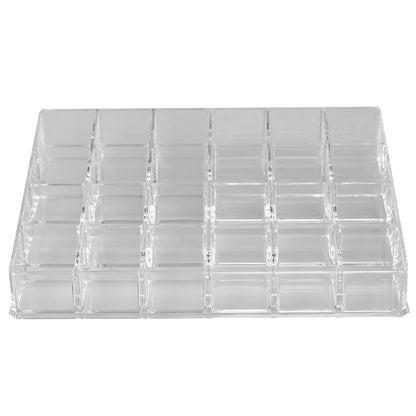 24 Compartment Transparent Plastic Cosmetic Makeup and Nail Polish Storage Organizer Holder, Clear