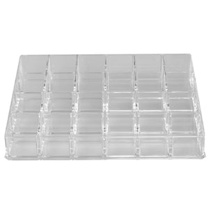 24 Compartment Transparent Plastic Cosmetic Makeup and Nail Polish Storage Organizer Holder, Clear