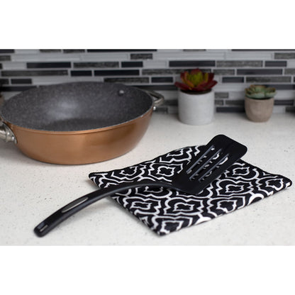 Flexible Nylon Non-Stick Slotted Spatula with Curved Handle, Black