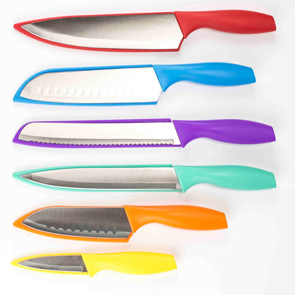 6 Stainless Steel  Knife Set with Colorful Slip Covers