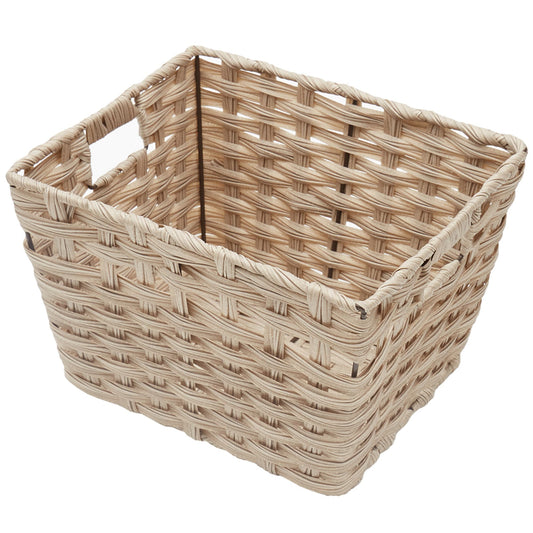 Medium Faux Rattan Basket with Cut-out Handles, Taupe