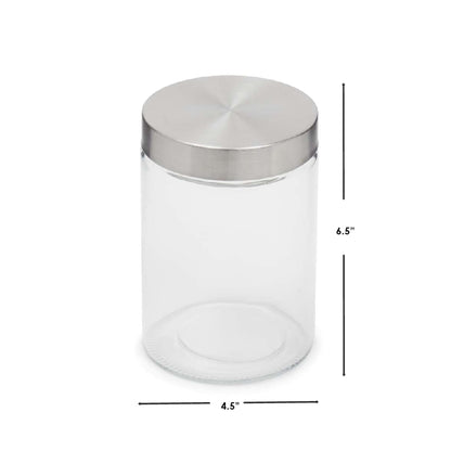 Medium 40 oz. Round Glass Canister with Air-Tight Stainless Steel Twist Top Lid, Clear