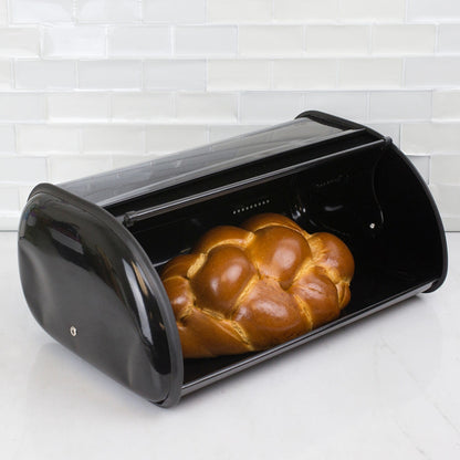 Roll Up Lid Steel Bread Box, Black