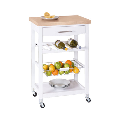 4 Tier Kitchen Trolley with Wood Top, White