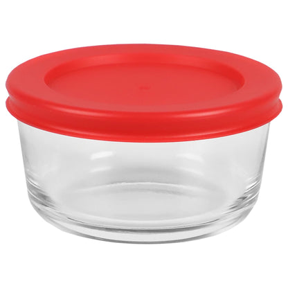 Round 8 oz. Borosilicate Glass Food Storage Container with Red Lid