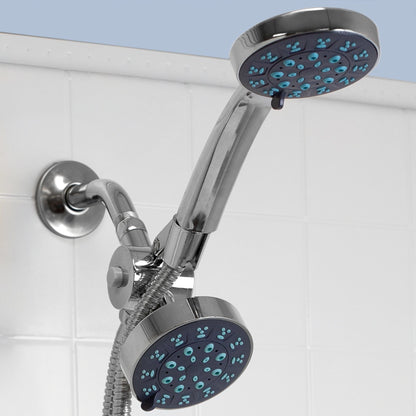 Pure Paradise 3.75 in. Fixed and Handheld Shower Head 5 Function Dual Shower Massager with 5 FT Hose, Chrome