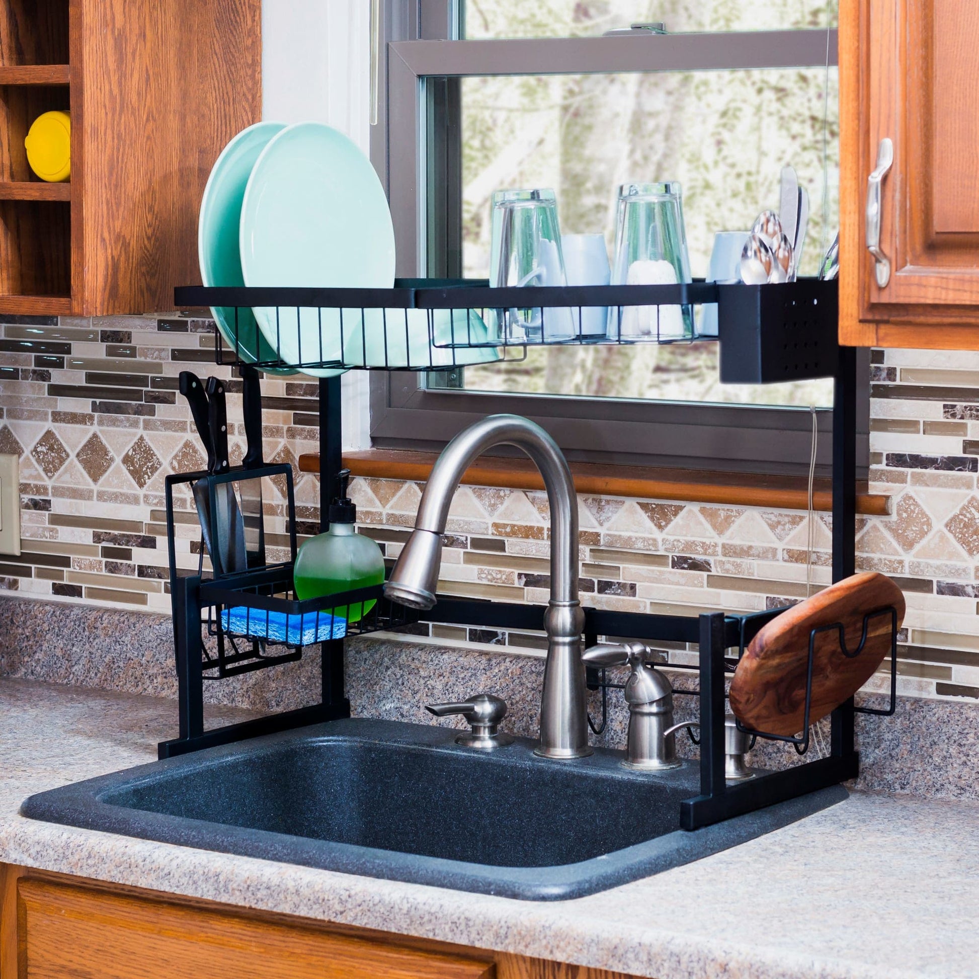  Home Basics Over Sink Shelf, (Chrome) Steel Over The Kitchen  Sink Organizer for Soap, Sponges, Scrubbers, and More
