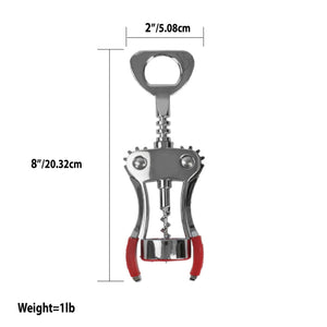 Winged  Zinc Plated Steel Cork Screw Wine Opener with Rubberized Grips, Red