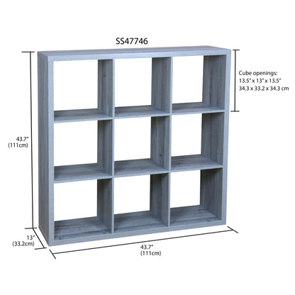 9 Open Cube Organizing Wood Storage Shelf, Grey