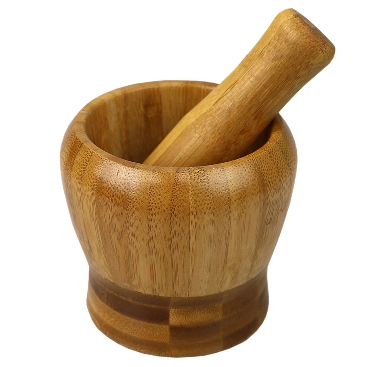 Non-Skid Rustic  No-Spill Large Bamboo Mortar and Pestle, Natural
