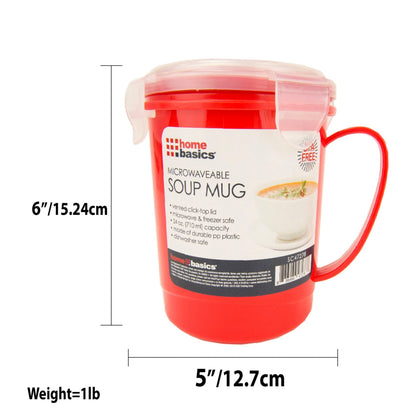 24 oz. Plastic Microwaveable Soup Mug, Red/Clear