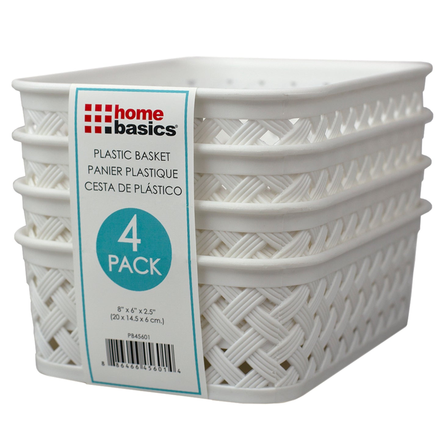 Home Basics Triple Woven 7.75" x 5.25" x 2.5" Multi-Purpose Stackable Plastic Storage Basket, (Pack of 4), White - White