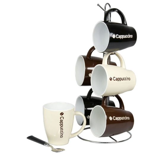 Cappuccino 6 Piece Mug Set with Stand