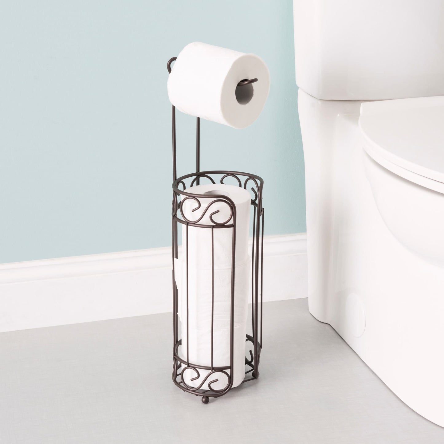 Toilet Paper Holder, Free Standing Toilet Paper Holder Stand with Reserve  for 4 Spare Rolls, Sturdy Base, Toilet Tissue Paper Roll Storage Shelf