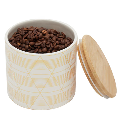 Diamond Stripe Small Ceramic Canister with Bamboo Top