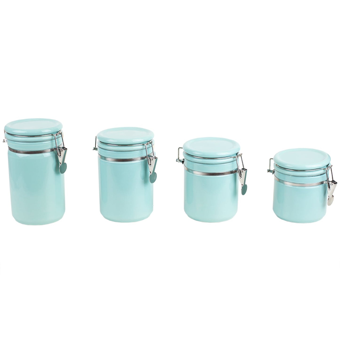 4 Piece Ceramic Canister Set with Wooden Spoons, Turquoise