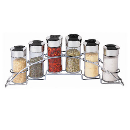 Ultra Sleek Half Moon Steel Seasoning and Herbs Organizing Spice Rack with 6 Empty Glass Spice Jars, Chrome