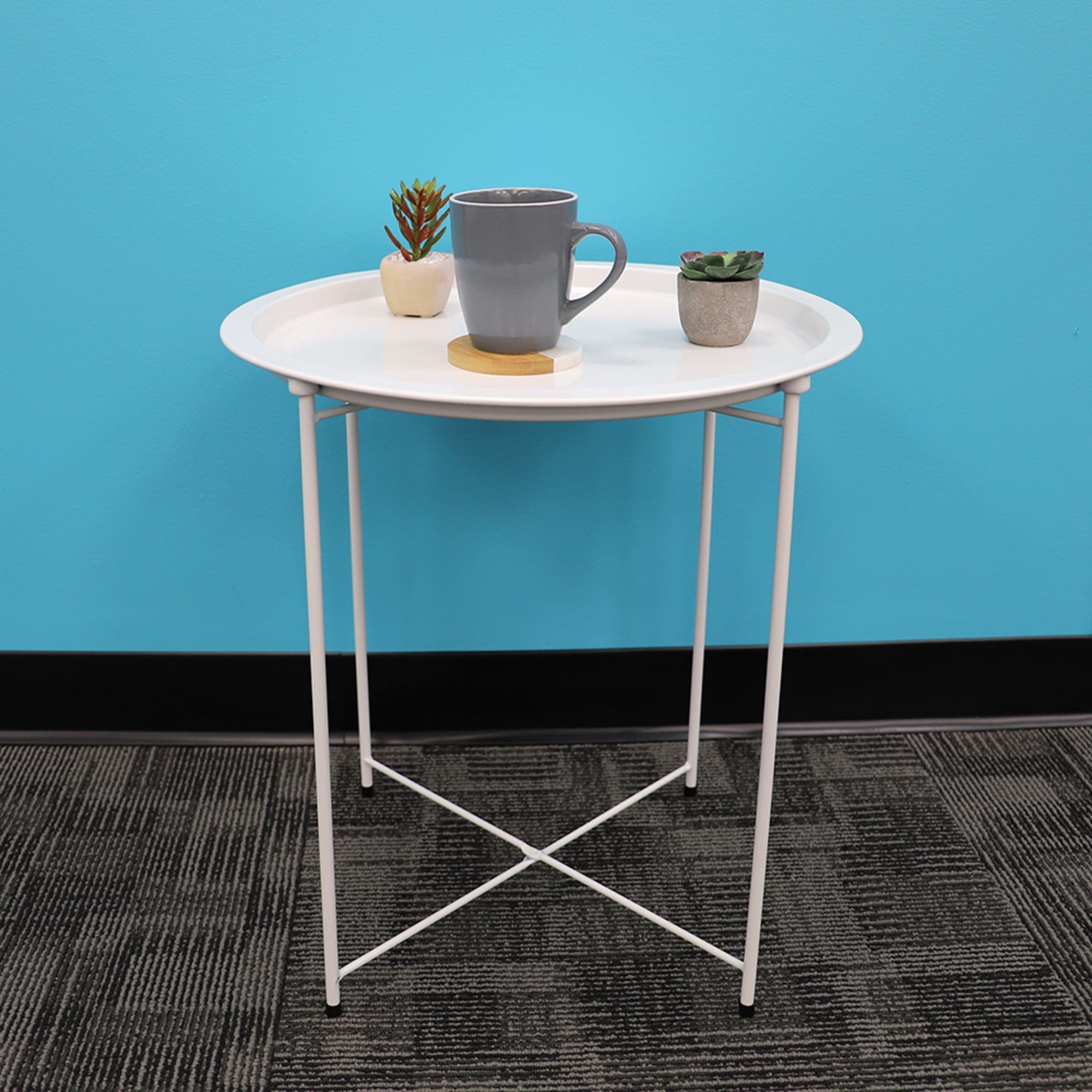 Foldable Round Multi-Purpose Side Accent Metal Table, Matte White ...