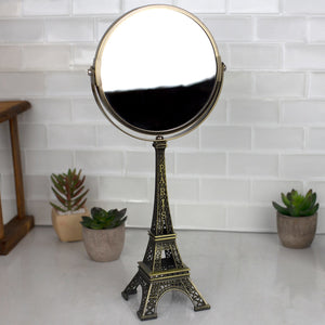 Antique French Paris Eiffel Towel Double Sided Cosmetic Mirror, Bronze