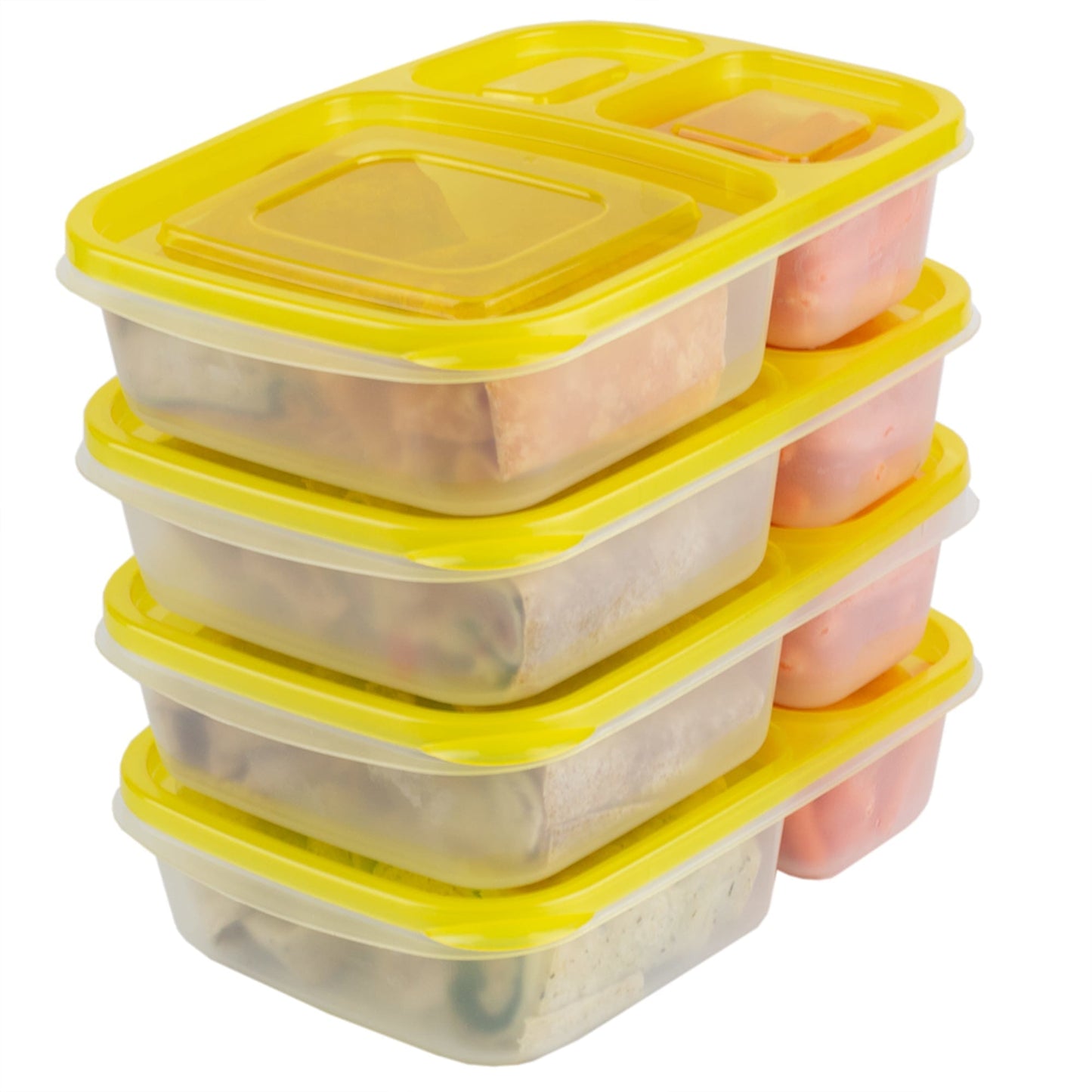 3 Section Plastic Food Storage Containers, (Set of 4), Yellow