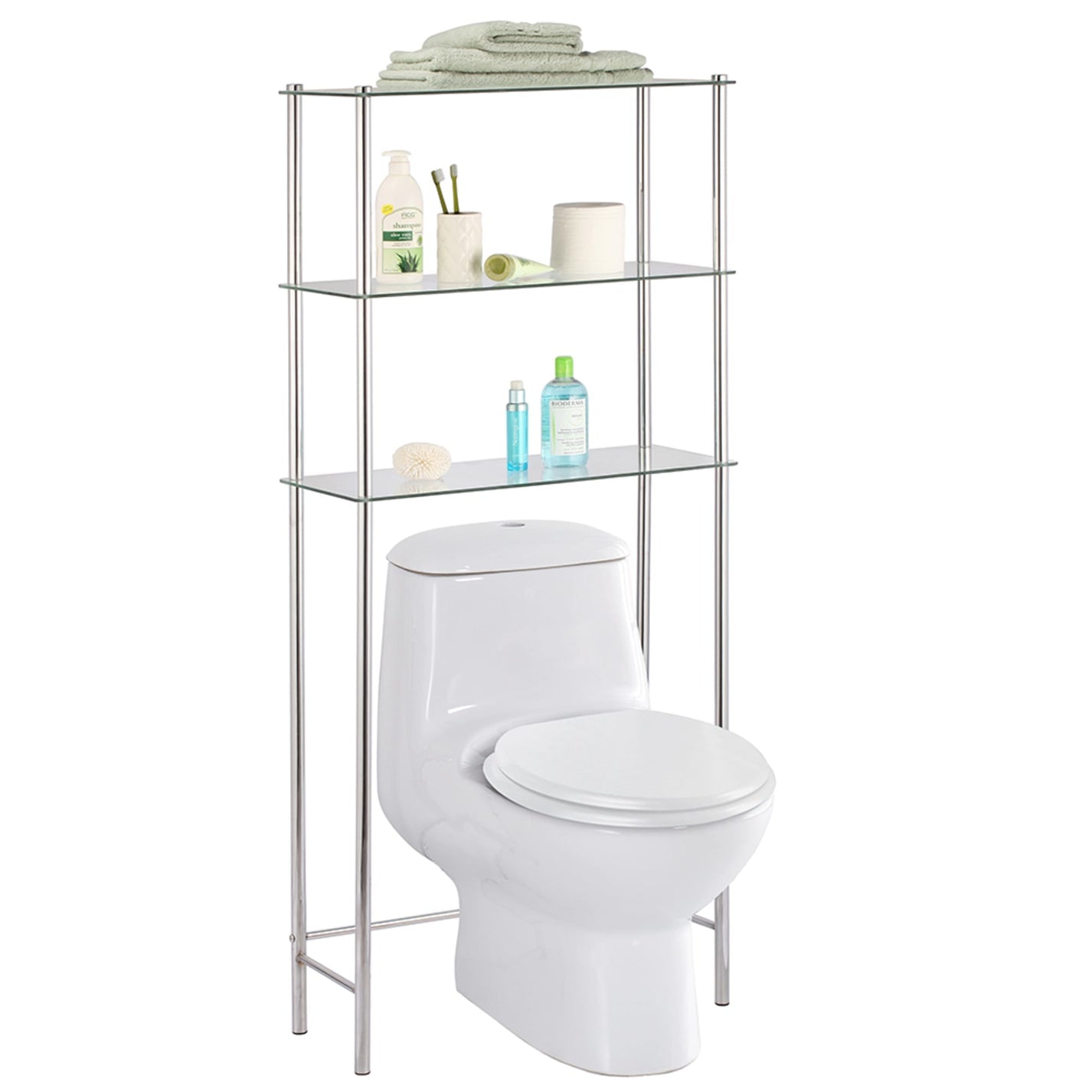 3 Tier Over the Toilet Space Saver with Tempered Glass Shelves, Chrome ...