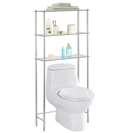 3 Tier  Over the Toilet Space Saver with Tempered Glass Shelves, Chrome