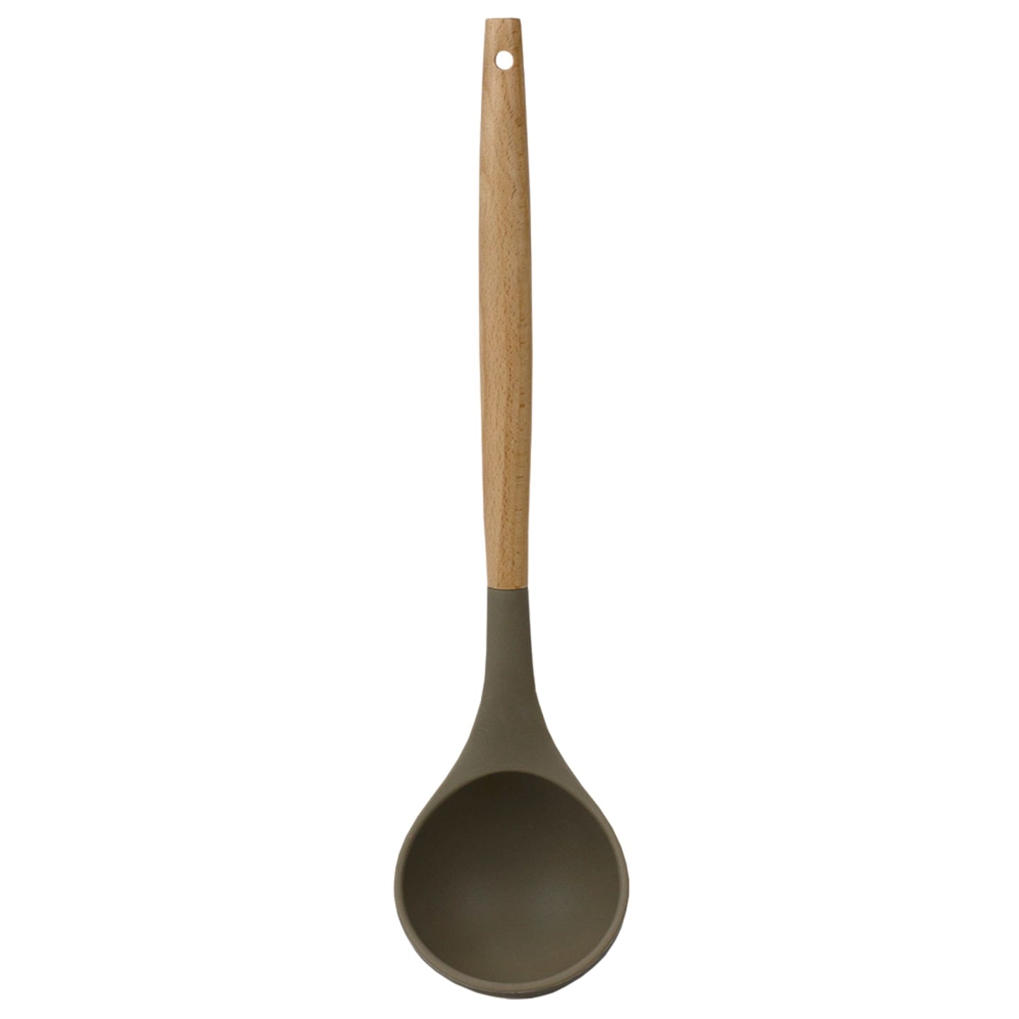 Karina High-Heat Resistance Non-Stick Safe Silicone Ladle with Easy Grip Beech Wood Handle, Grey