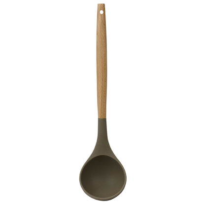 Karina High-Heat Resistance Non-Stick Safe Silicone Ladle with Easy Grip Beech Wood Handle, Grey