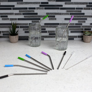 Soft Silicone Tip Stainless Steel Straw Set, Multi-color, (Pack of 10)