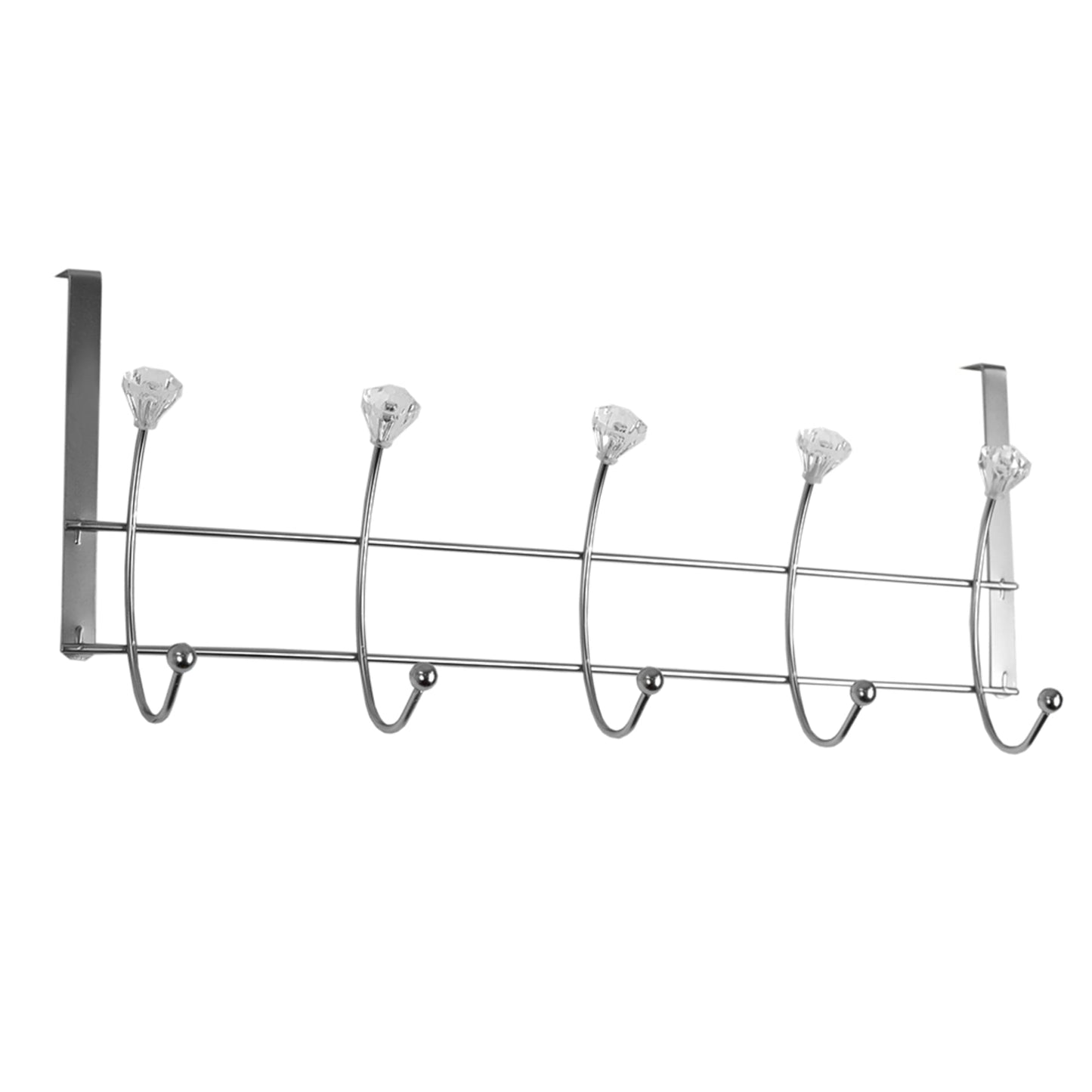 5 Hook Hanging Rack with Crystal Knobs, Chrome