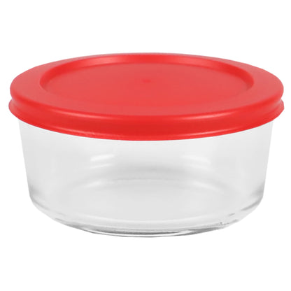 Round 16 oz. Borosilicate Glass Food Storage Container with Red Lid