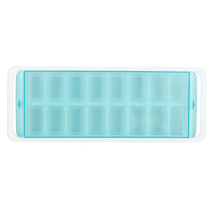 16 Compartment Square Plastic Stackable Ice Cube Tray with Snap-on Cover, Blue