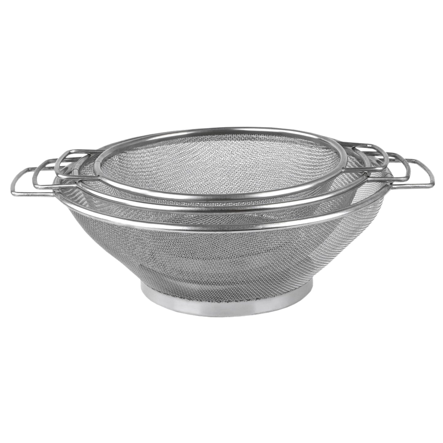 Nesting Finely Netted Stainless Steel Mesh Strainer, (Set of 3), Silver