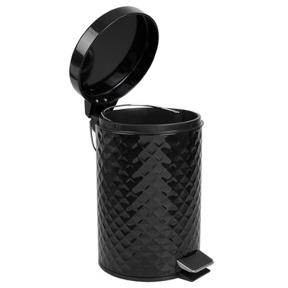 3 Liter Step-On Textured Steel Waste Bin, Black