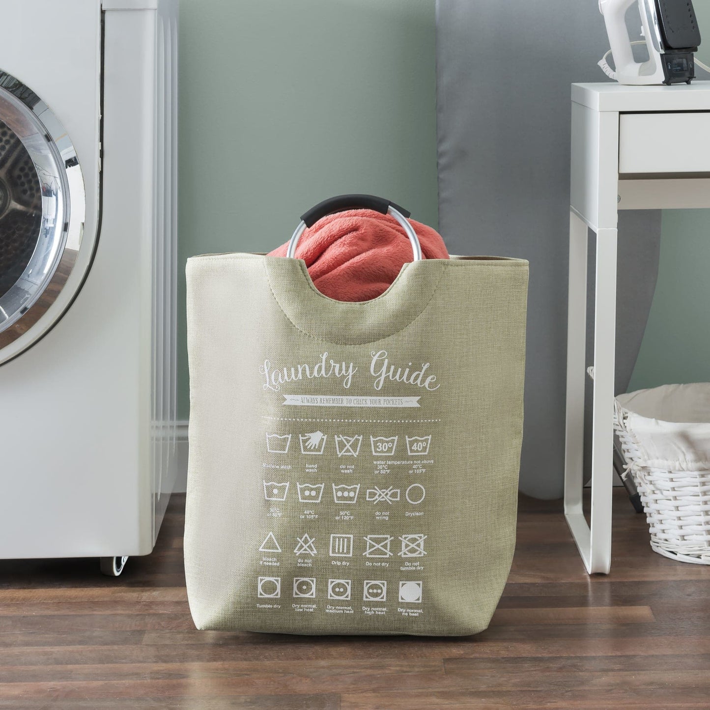 Laundry Guide Canvas Hamper Tote with Soft Grip Handles, Green