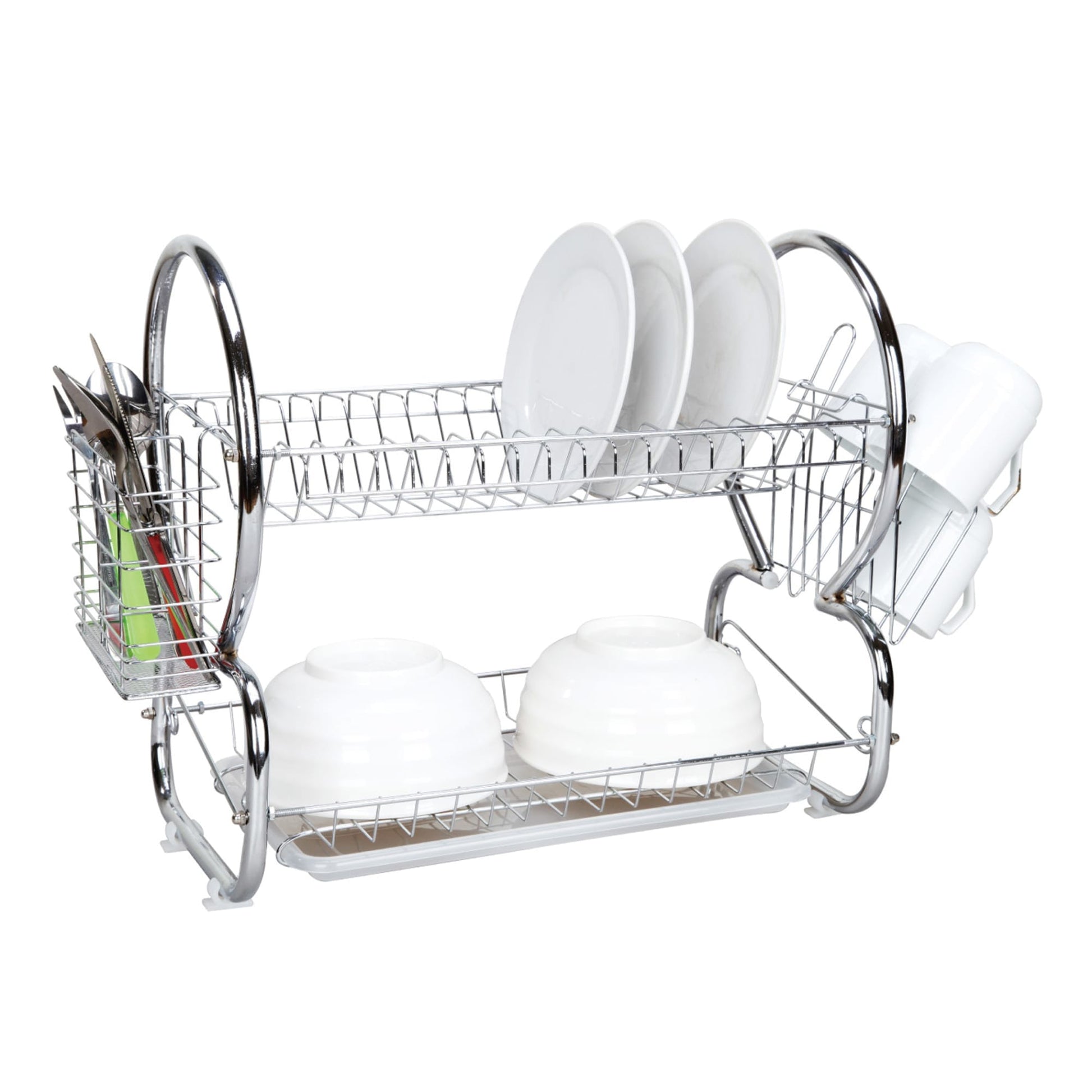 3 Piece Chrome Plated Steel and Plastic Dish Rack, Red