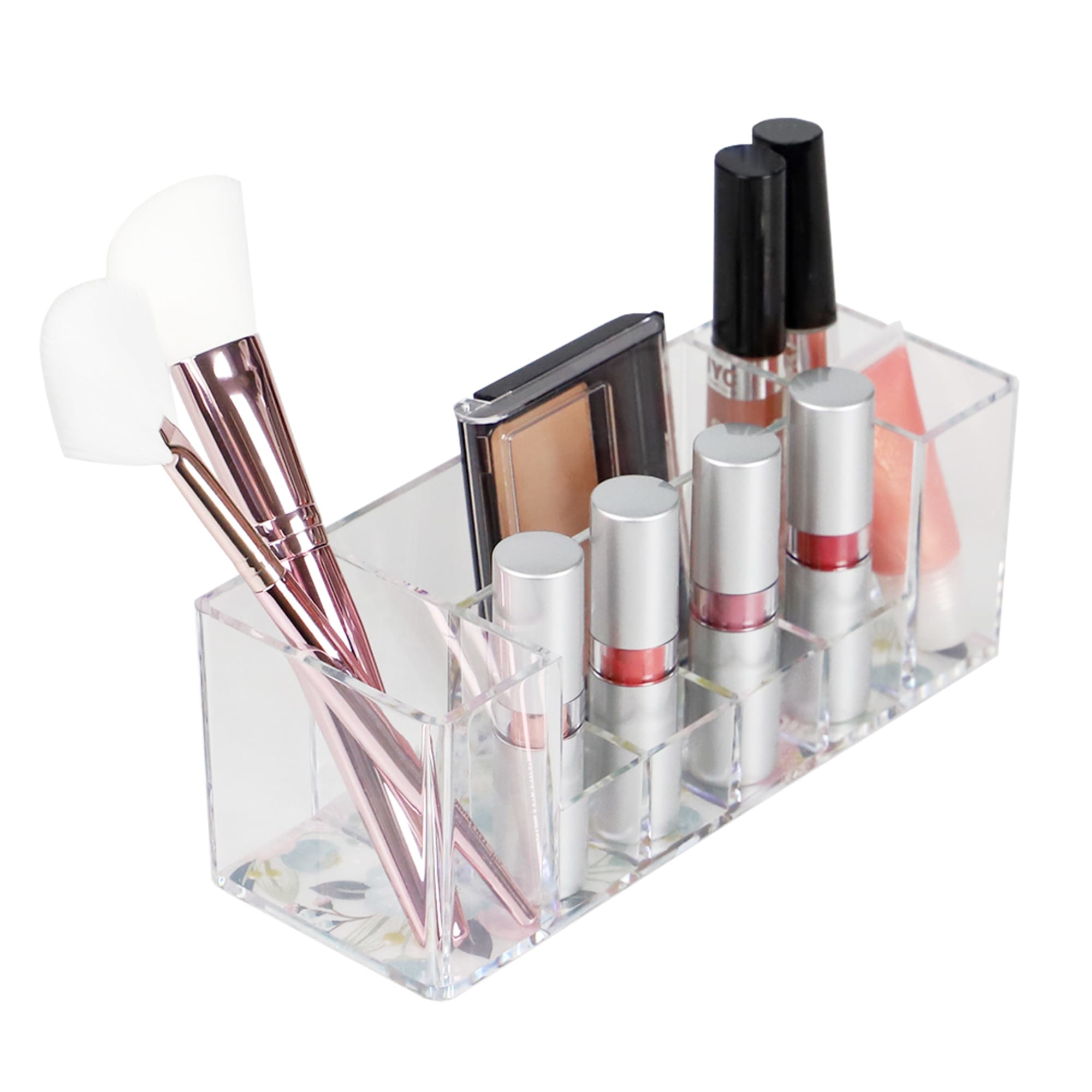 Floral Large Plastic Cosmetic Organizer, Clear