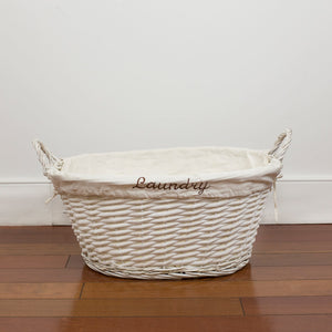 Laundry Wicker Basket with Removable Liner, White