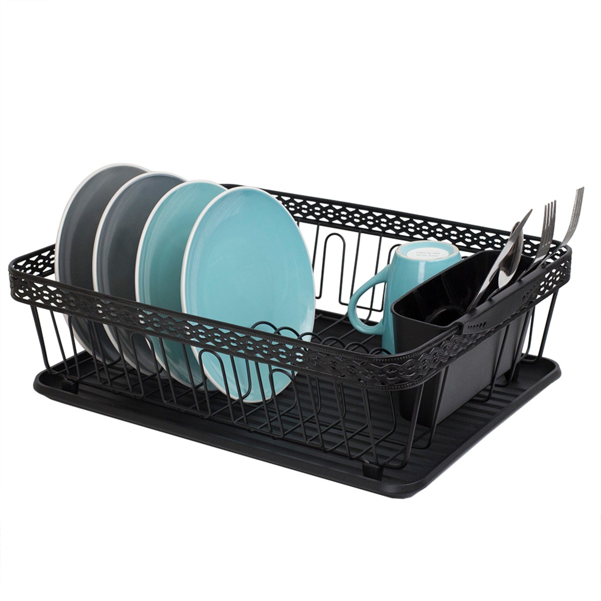 Home Basics 3 Piece Dish Drainer, Turquoise