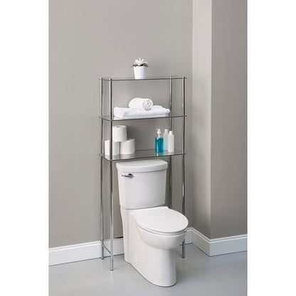 3 Tier  Over the Toilet Space Saver with Tempered Glass Shelves, Chrome