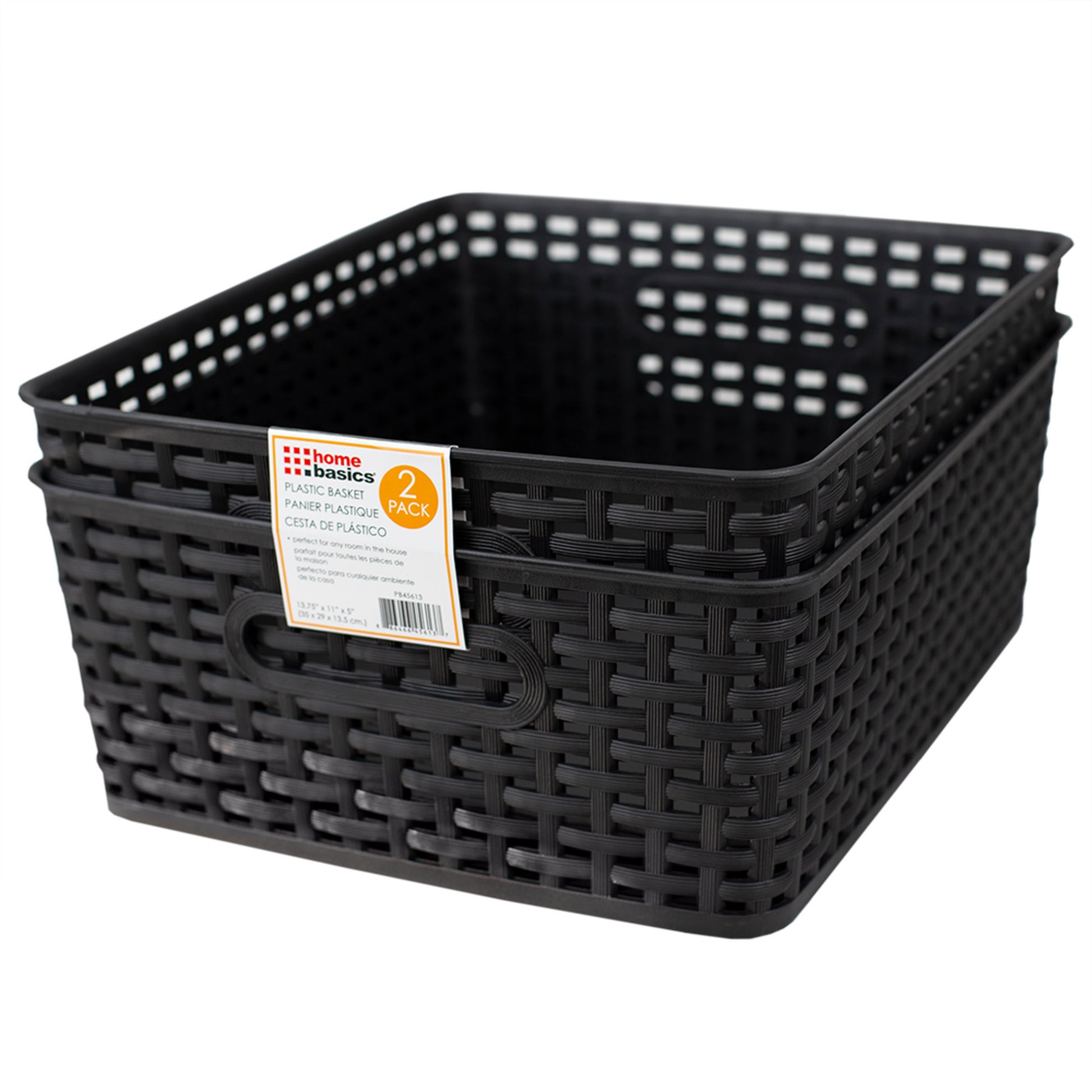 Home Basics Crossweave 14" x 11.75" x 5.25" Multi-Purpose Stackable Plastic Storage Basket, (Pack of 2), Black - Black