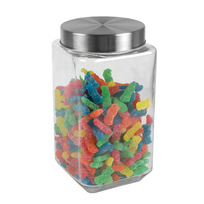 67 oz. Square Glass Canister with Brushed Stainless Steel Screw-on Lid Clear