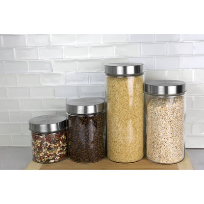 4 Piece Glass Canister Set with Stainless Steel Lids