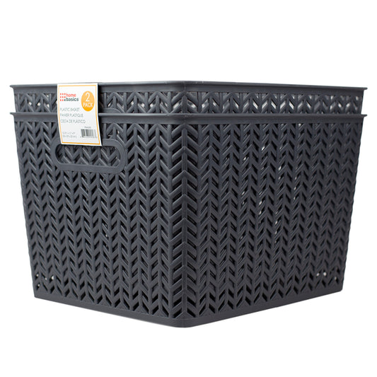 Home Basics Triple Woven 14 x 11.75 x 8.75 Multi-Purpose Stackable Plastic  Storage Basket, (Pack of 2), STORAGE ORGANIZATION